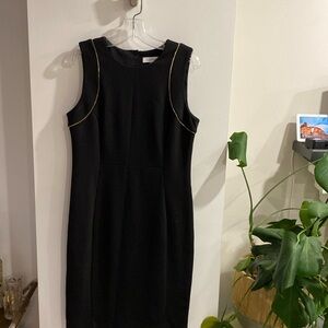 CALVIN KLEIN black shift dress gold zipper detail trim 10